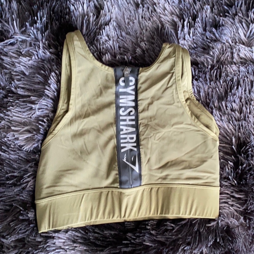 Army green gymshark zip sports bra